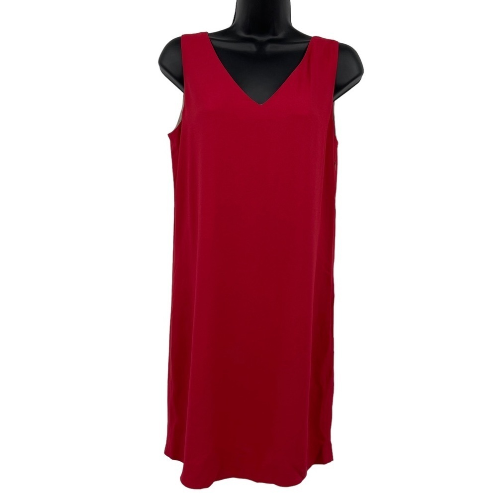 Theory V neck Shift Rosina Crepe Dress Womens 0 Red Career Wear Designer